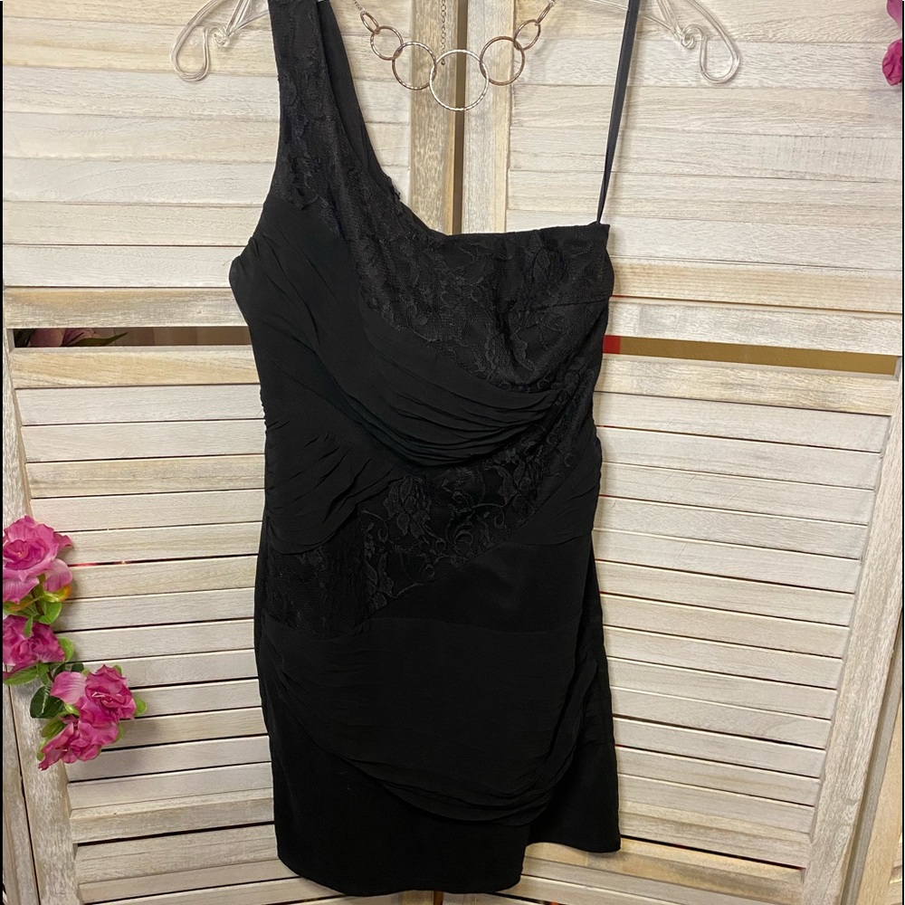 Black One Shoulder Party Mini Dress